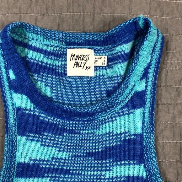 Princess Polly Knit Tank Blue Women 4 Raw Hem Sweater Cropped - Picture 8 of 16